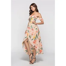 

European and American Split Backless Printed Sexy Wrapped Chest Raglan Sleeve Dress