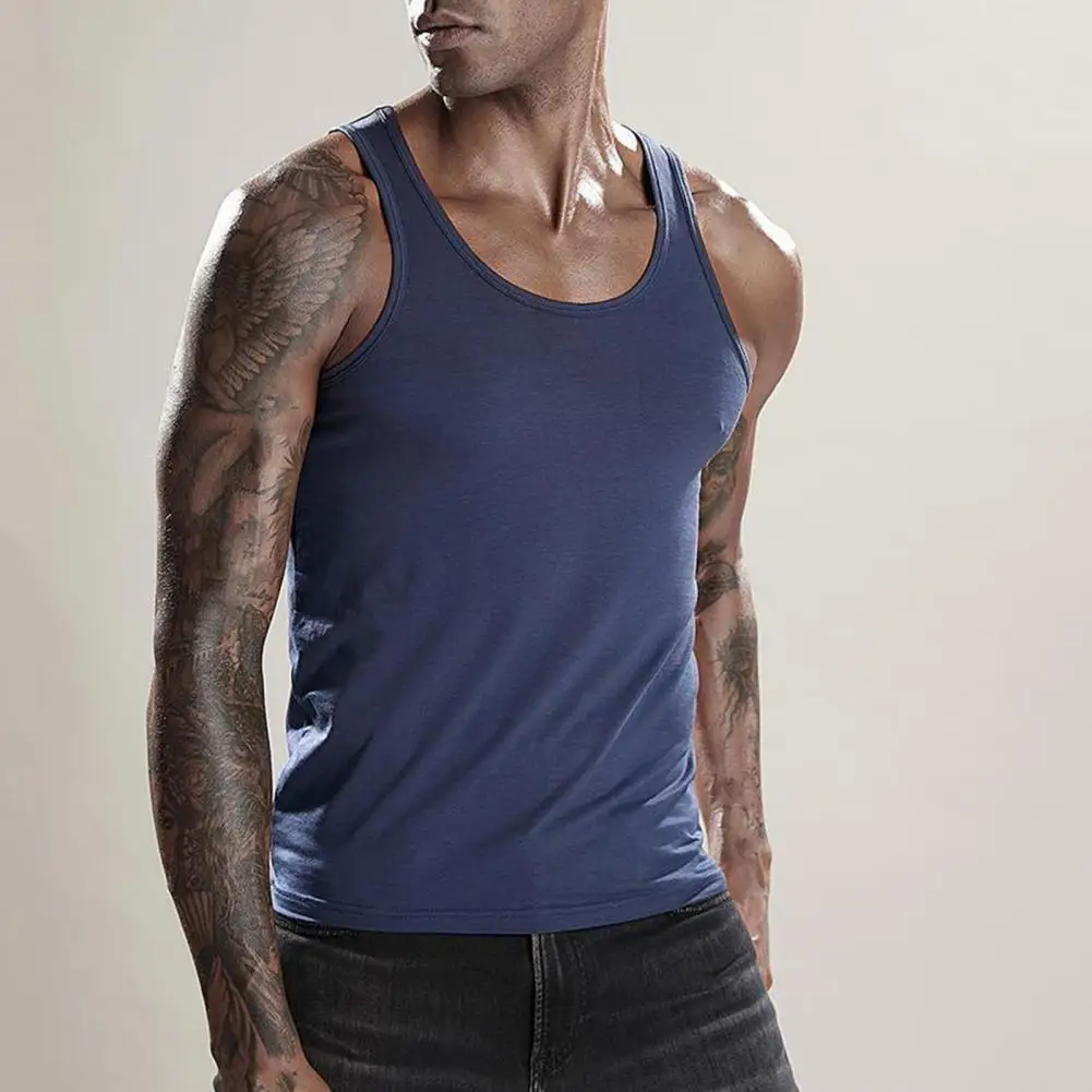 

Casual Vest Men's Slim Fit Sleeveless Gym Tank Top with Sweat Absorption Quick-drying Technology Solid Color O Neck for Casual