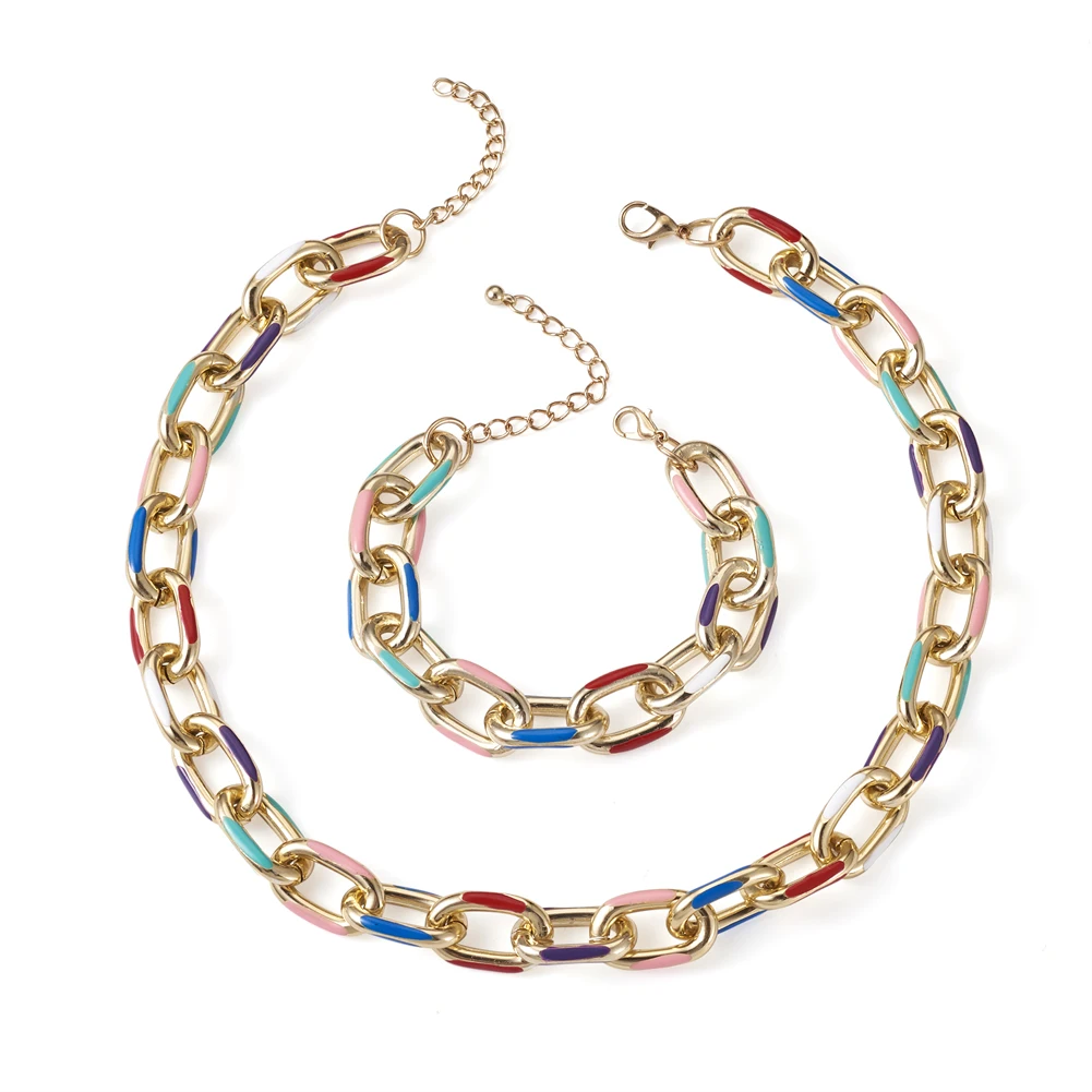 2Pcs/Set Aluminum Enamel Cable Chain Necklace Bracelets Set Chunky Links Chains Choker for Woman Jewelry Craft
2Pcs/Set Aluminum Enamel Cable Chain Necklace Bracelets Set Chunky Links Chains Choker for Woman Jewelry Craft