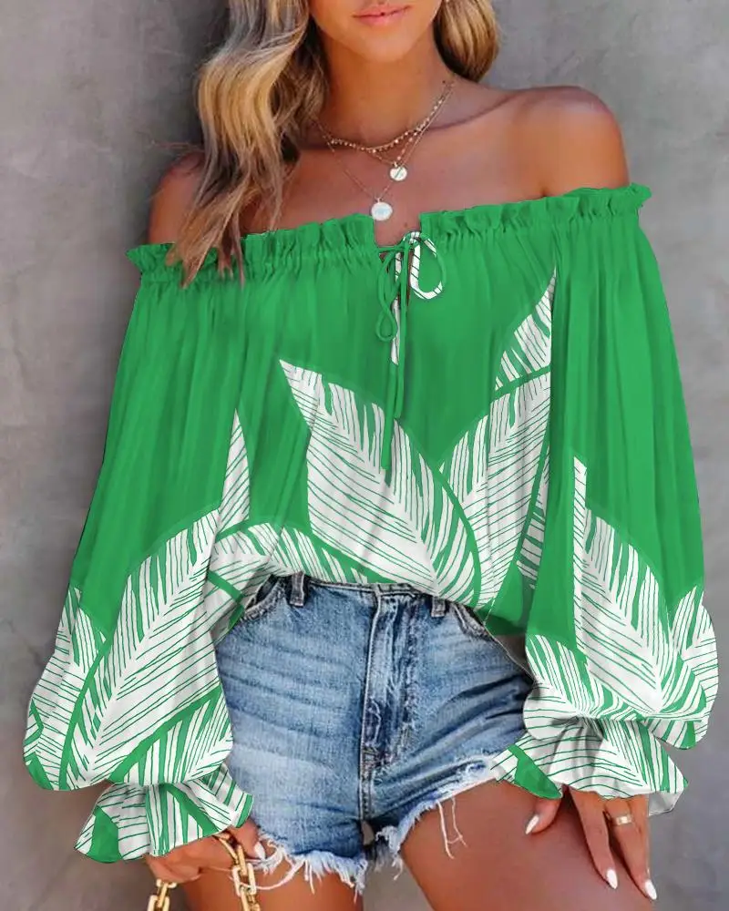 New Spring One-line Collar Bell Sleeves Long-sleeved Lace-up Women's Shirt Beach Vacation Fashion Wide Truffle Shoulder Tops
New Spring One-line Collar Bell Sleeves Long-sleeved Lace-up Women's Shirt Beach Vacation Fashion Wide Truffle Shoulder Tops