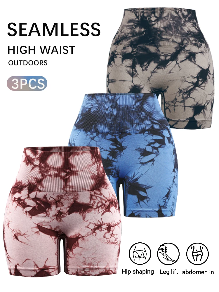 

SALSPOR Tie Dye Butt Lifting Women Gym Shorts Skinny Stretch Outdoors Summer Yoga Shorts High Waist Seamless Fitness Shorts