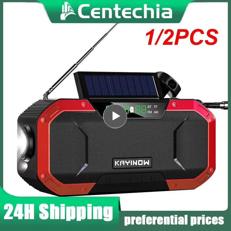 

1/2PCS Solar-Powered Portable AM/FM Radio with 5000mAh Power Bank Hand-Crank LED Light Compass Emergency Camping and