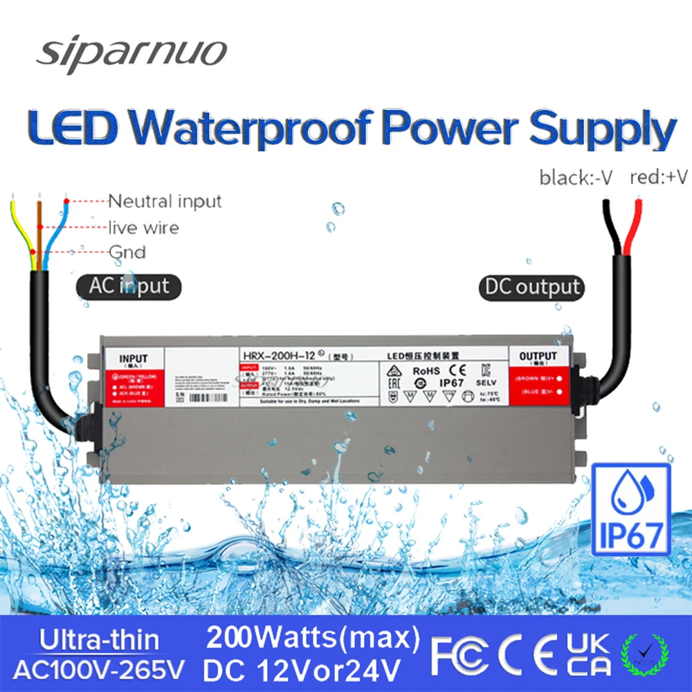 

LED Driver IP67 Waterproof Lighting Transformers for Outdoor LED Lights Transformer 220v To 12V Power Adapter 200W Power Supply