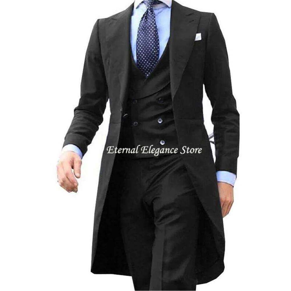 

Elegant Men Suits 3 Pieces Single Button Peak Lapel Full Men's Suit Tailcoat Blazer For Wedding Trajes De Hombre Costume Homme