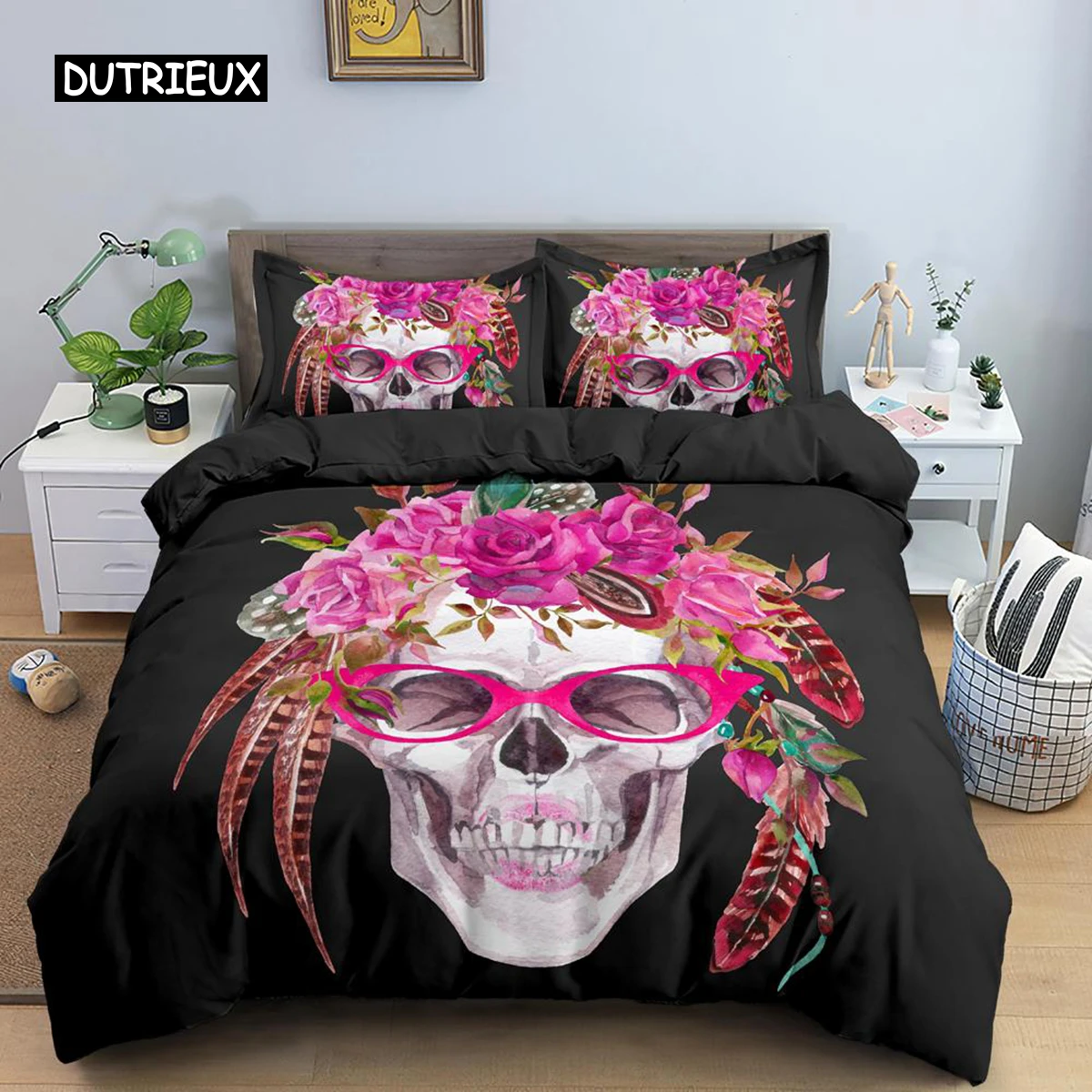 Skull Duvet Cover Set King Queen Size Gothic Rose Flowers and Skull Bones Bedding Set Microfiber Horror Skeleton Comforter Cover
Skull Duvet Cover Set King Queen Size Gothic Rose Flowers and Skull Bones Bedding Set Microfiber Horror Skeleton Comforter Cover