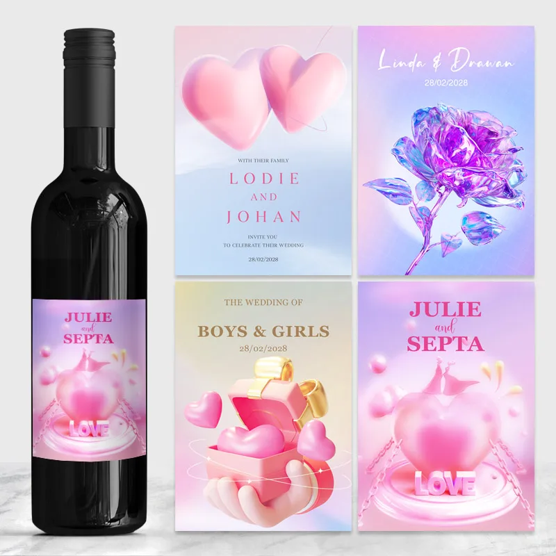Pink Romantic Love Wedding Wine Bottle Custom Stickers Girl Boy Courtship Confession Gift Box Birthday Baptism Champagne Labels
Pink Romantic Love Wedding Wine Bottle Custom Stickers Girl Boy Courtship Confession Gift Box Birthday Baptism Champagne Labels