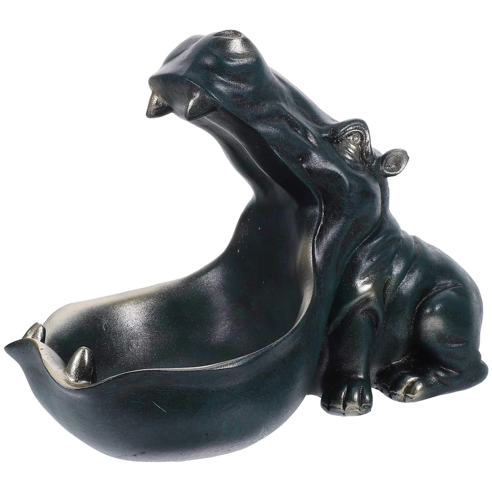 

Resin Hippo Statue Hippopotamus Figurine Funny Candy Dish Big Mouth Hippo Garden Sculpture Table Sundries Key Candy Container