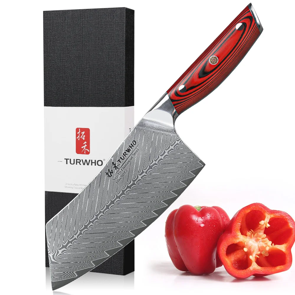 

TURWHO 7 Inch Cleaver Knife 67 Layer Damascus Steel Chef Knives Sharp Butcher Cut Meat Vegetable Nakiri Kitchen Knife G10 Handle