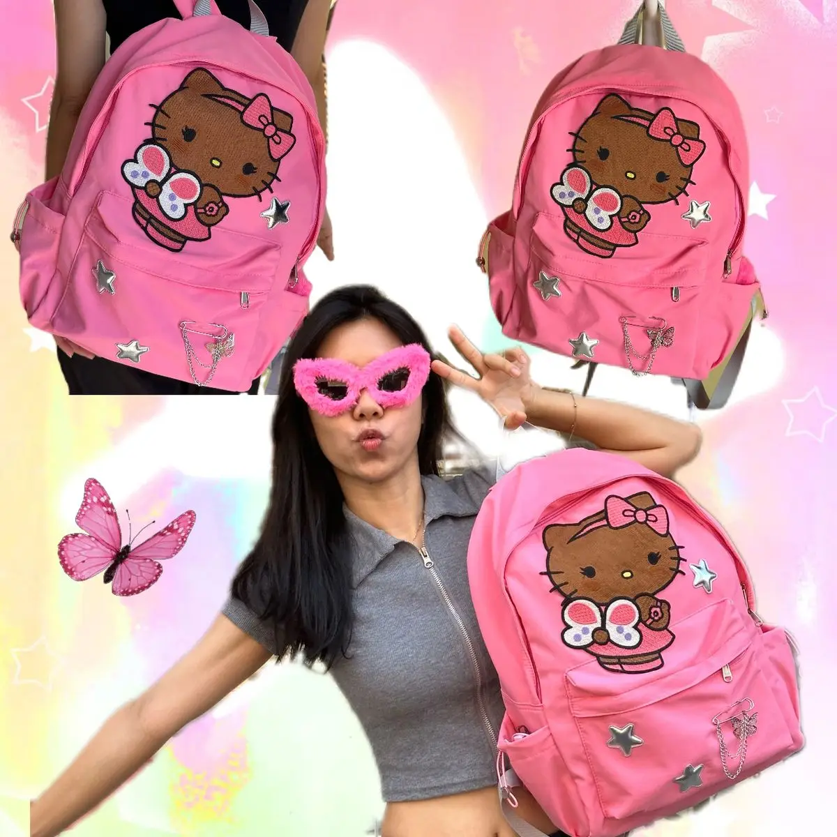 Sanrio Hello Kitty Original Pink Silver Star Backpack Trendy Large Capacity Schoolbag Backpack Mochilas Para Niñas Y2K colorful
Sanrio Hello Kitty Original Pink Silver Star Backpack Trendy Large Capacity Schoolbag Backpack Mochilas Para Niñas Y2K colorful