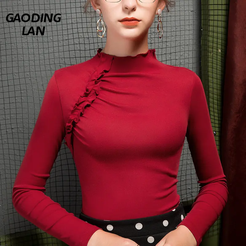 Autumn Winter Women Long Sleeve Solid Turtleneck T-shirts Vintage Slim Fit Ruffle Cotton Bottoming Shirt Tight Temperament Tops
Autumn Winter Women Long Sleeve Solid Turtleneck T-shirts Vintage Slim Fit Ruffle Cotton Bottoming Shirt Tight Temperament Tops