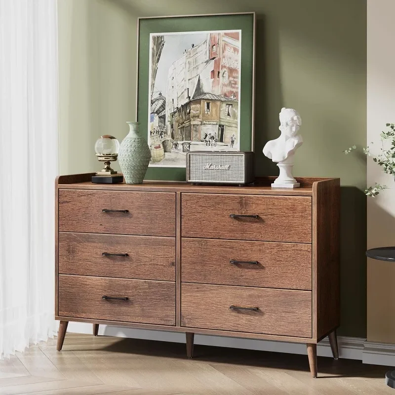 Drawer Dresser Quick Install, 6 Wooden Drawers Storage Dresser with Set of 4 Foldable Drawer Dividers, Mid Century Rustic Chest
Drawer Dresser Quick Install, 6 Wooden Drawers Storage Dresser with Set of 4 Foldable Drawer Dividers, Mid Century Rustic Chest