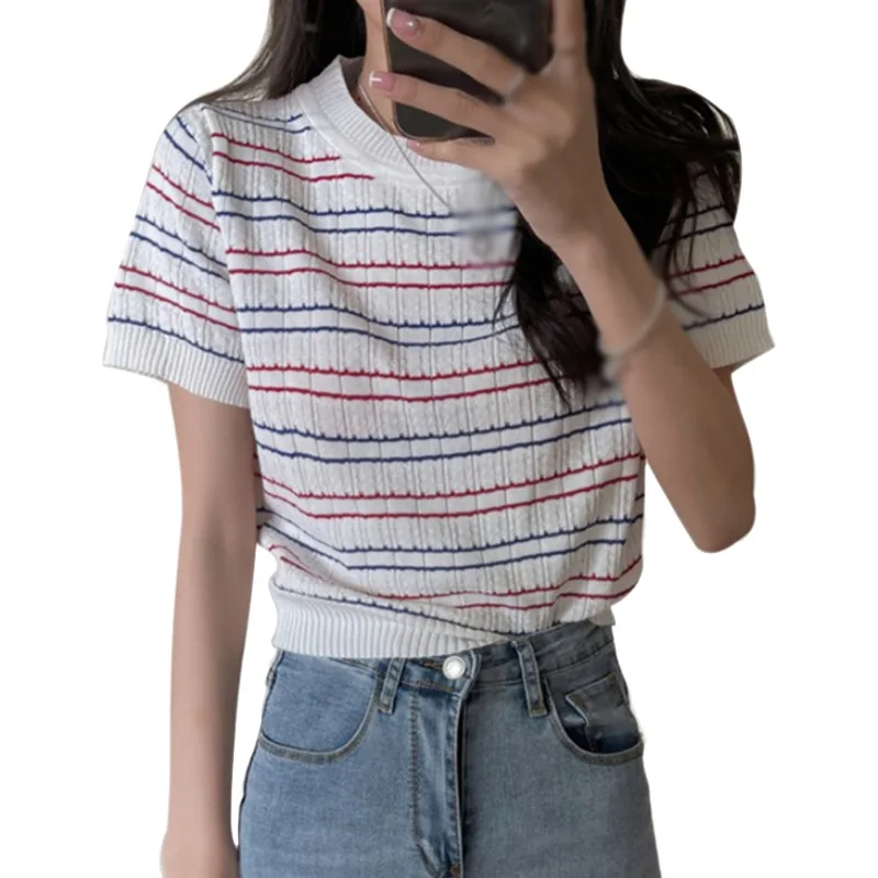 

Sexy Women Short Sleeve T Shirt Basic Crewneck Ribbed Knit Slim Fitted Crop Top