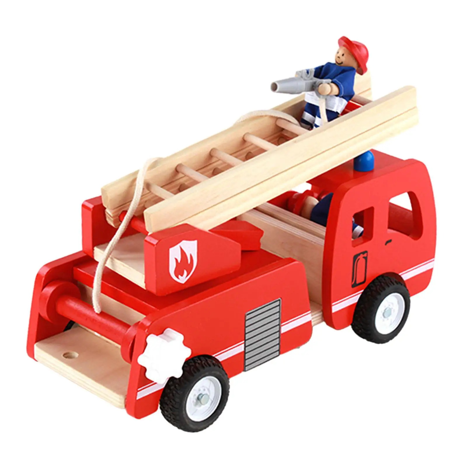 

Wooden Fire Truck Toy Role Play Fine Motor Skills Coordination Fire Engine Vehicle Toy Rotating Ladder Wood Fire Engine Toy