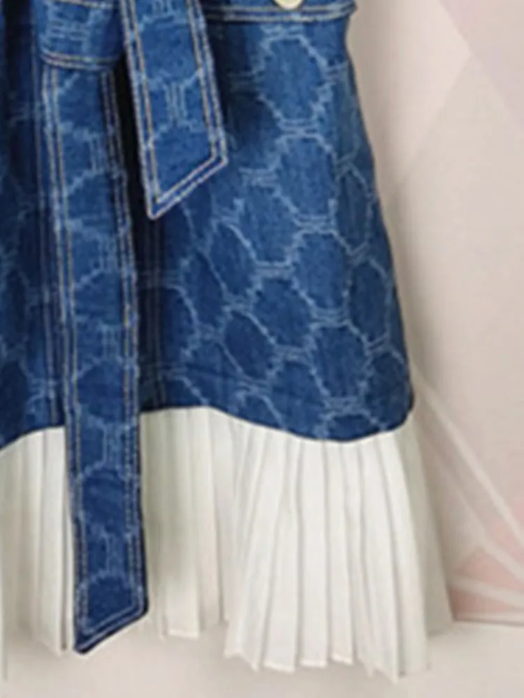 Женское джинсовое лоскутное Плиссированное мини-платье с бретельками короткое