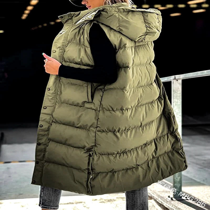 2023 Winter Fashion Solid Color Mid length Vest Hooded Top Women's Casual Fashion Zipper Single breasted Coat
2023 Winter Fashion Solid Color Mid length Vest Hooded Top Women's Casual Fashion Zipper Single breasted Coat