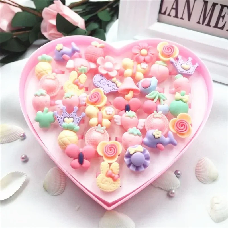 

36pcs/box Love Kids Cute Sweet Rings Design Flower Animal Fashion Jewelry Accessories for Child Finger Creative Rings Chic Gifts