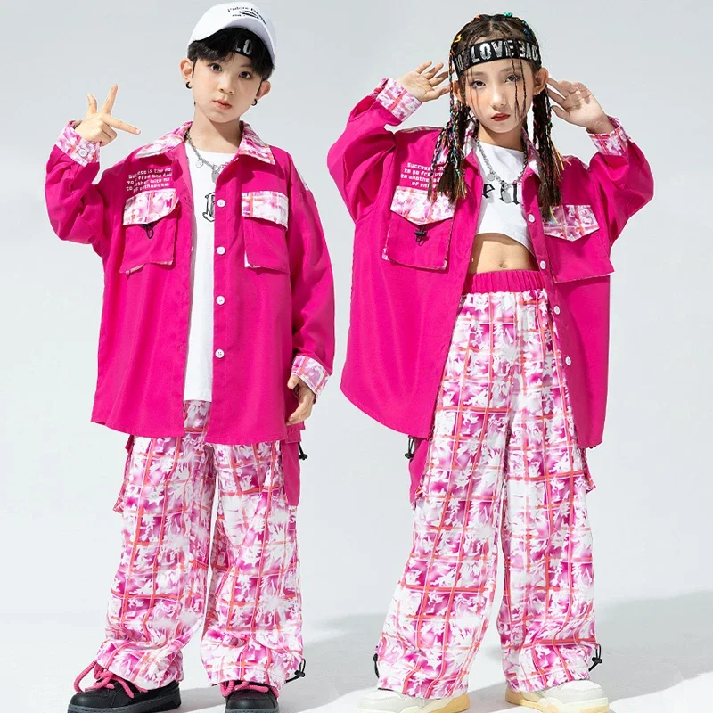 

Modern Hip Hop Dancing Performance Clothes Fashion Pink Loose Hiphop Outfits For Girls Drum Jazz Dance Costumes Boys