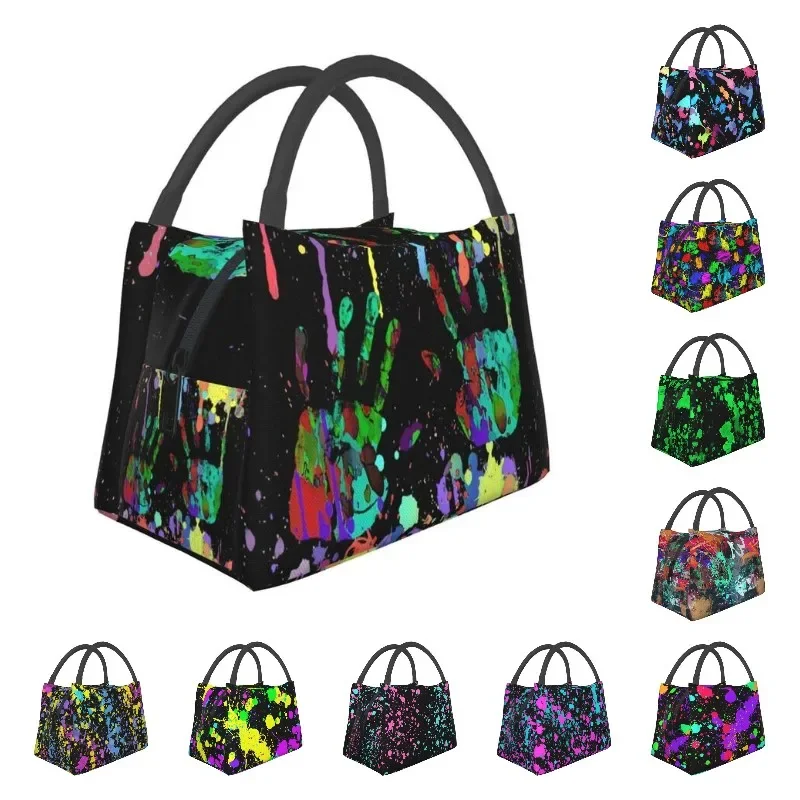 

Crazy Multicolored Running Splashes Hands Thermal Insulated Lunch Bags Women Lunch Tote for Work Travel Storage Meal Food Box