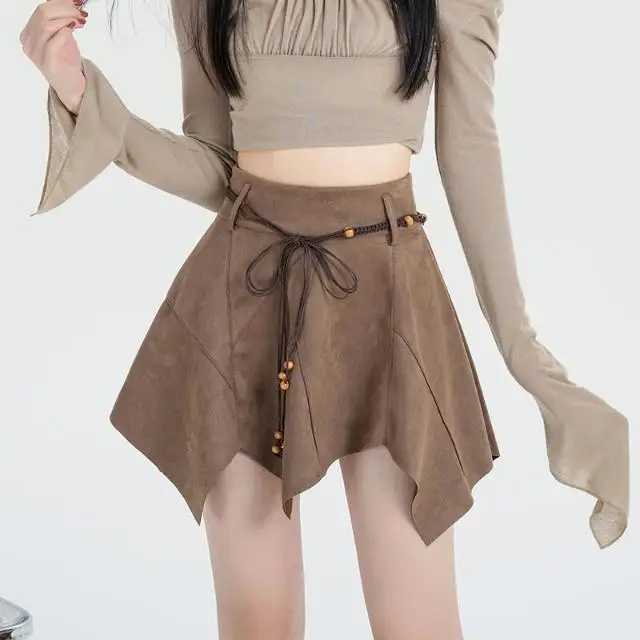 

Women'S American Retro Maillard Skirt Y2K Fashion Spring/Summer Design A-Line Irregular High Waisted Skirt Ruffled Edges Skirt