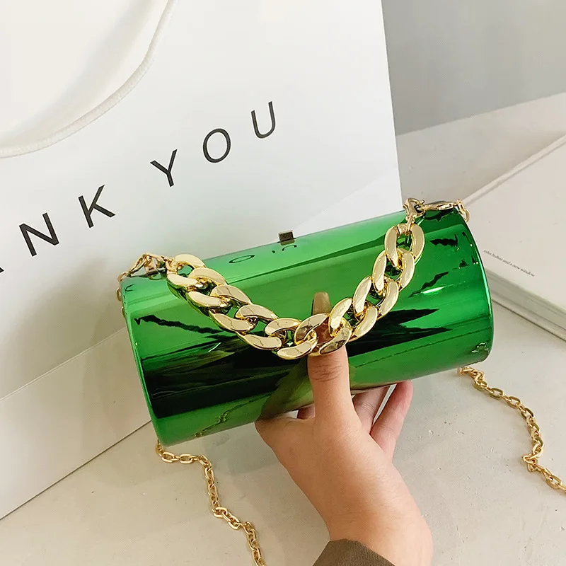 

PVC Acrylic Round Cylinder Clutch Handbag with Chain Top Handle Women Shoulder Lipstick Bags Designer Small Lady Messenger Purse