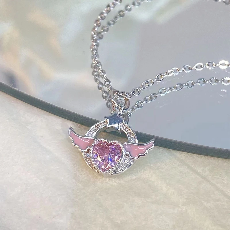 

Angel Wings Zircon Necklace Elegant Design Wedding Crystal Pendant Stainless Steel Chain Jewelry Anniversary Gifts
