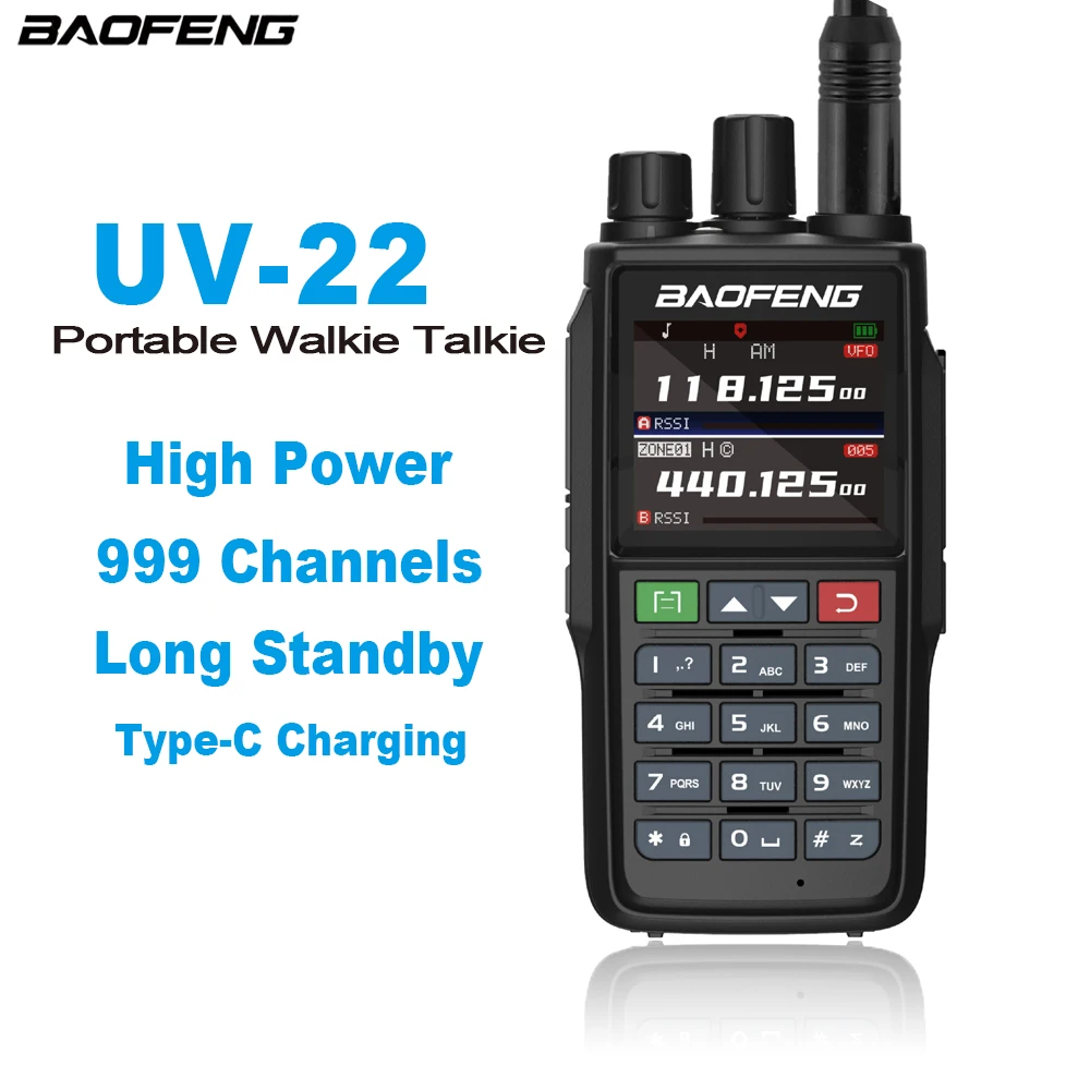 

UV-22 BAOFENG Portable Walkie Talkie BF-UV22 Two Way Radios 2800mAh 999 Channels Support TYPE-C Charge Frequency Scan DTMF NOAA
