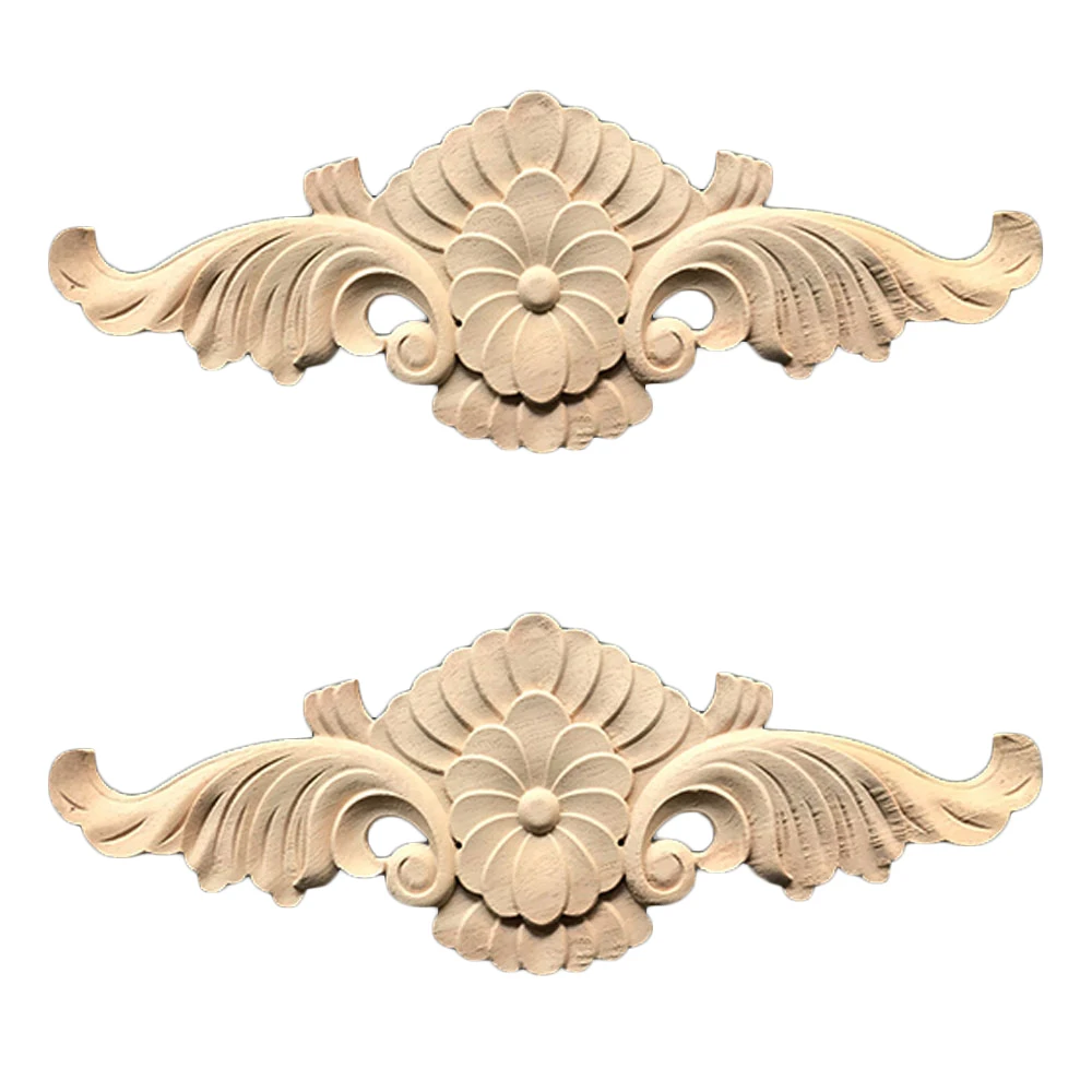 

2pcs Modern Wood Carved Corner Onlay Applique Decal Door Cabinet Frame Corner Onlay Unpainted Wood Carving Furniture Decoration