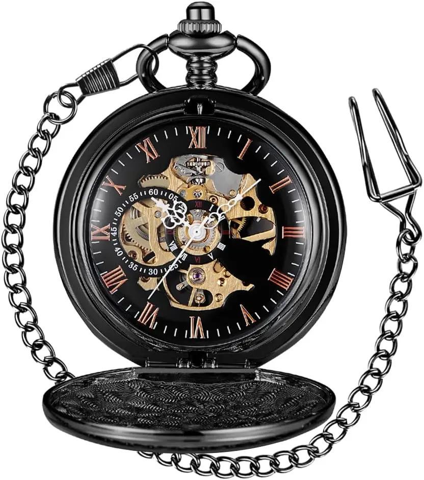 

Новое поступление мужские карманные часы-скелетоны механические ручные намотки половина охотника Серебристые черные гладкие искусственные римские цифры с цепью