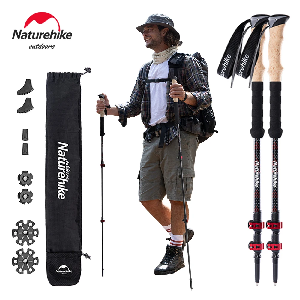 

Naturehike 2pcs Trekking Poles Ultralight Portable Nordic Walking Stick Outdoor Telescopic Climbing Sticks Camping Hiking Stick