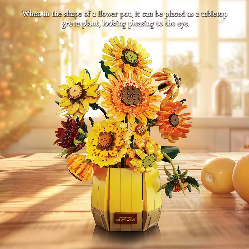 Creative IDEAS 1328PCS Sunflower Romantic Building Blocks Flowers Bouquet Vase Model Bricks Valentine Home Decoration Toys Gifts Creative IDEAS 1328PCS Sunflower Romantic Building Blocks Flowers Bouquet Vase Model Bricks Valentine Home Decoration Toys Gifts
