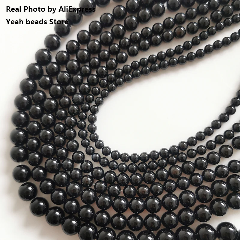 

4mm 6mm 8mm 10mm 12mm Natural Black Tourmaline Stone Beads Round Punch Loose Beaded For Bracelets Necklace Diy Jewelry Making