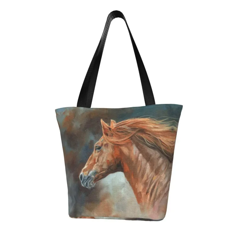 

Многоразовая Холщовая Сумка для покупок с абстрактным рисунком лошади, женская сумка-тоут через плечо, портативные сумки для покупок для продуктов