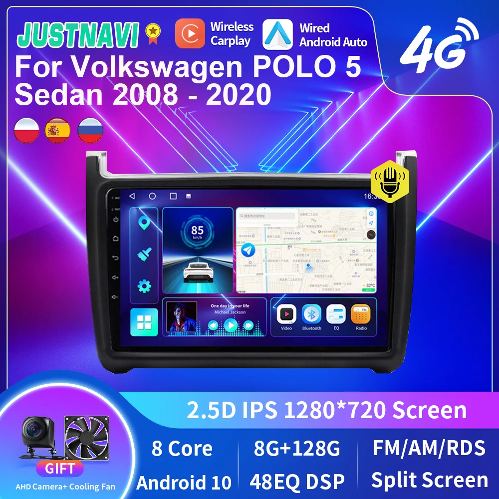 

JUSTNAVI Android 10.0 Radio Car For Volkswagen POLO 5 Sedan 2008 - 2020 Multimedia Autoradio CarPlay 4G GPS RDS 2 din HD Camera