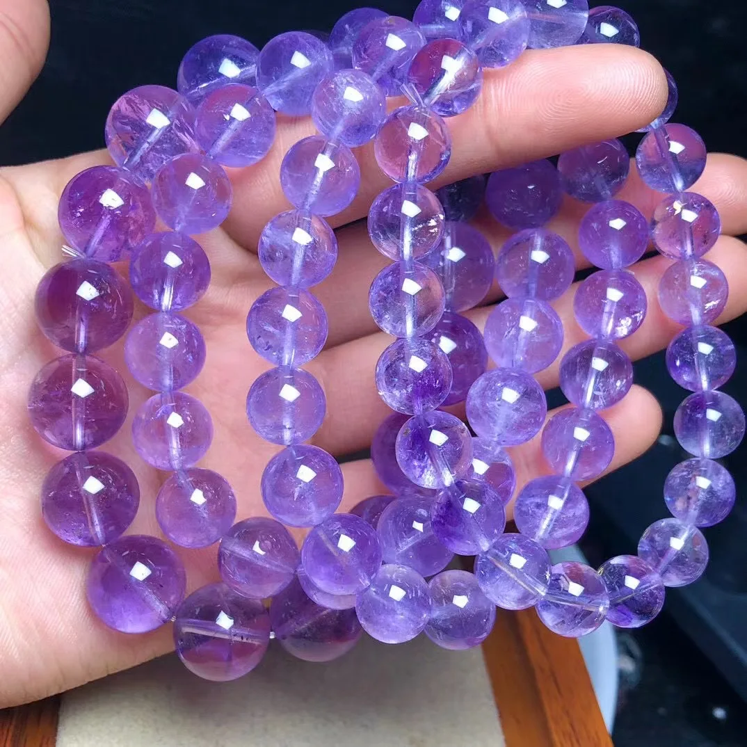 

1 Pc Fengbaowu AAAAA Natural Lilac Lavender Amethyst Bracelet Round Beads Crystal Reiki Healing Stone Jewelry Gift For Women