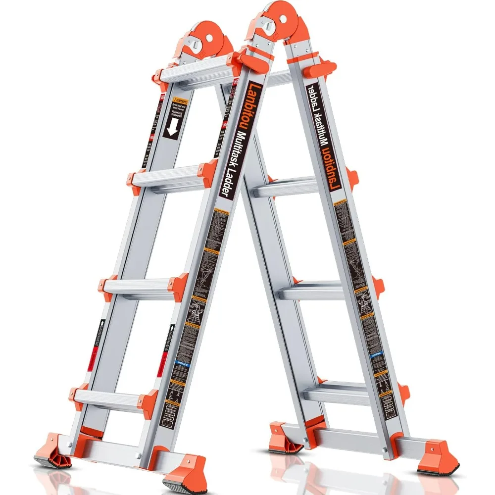 

A Frame 4 Step Ladder Extension 14 FT Anti-Slip Multi Position Ladder, Storage Folding Ladder, 330 lbs Security Load Telescoping