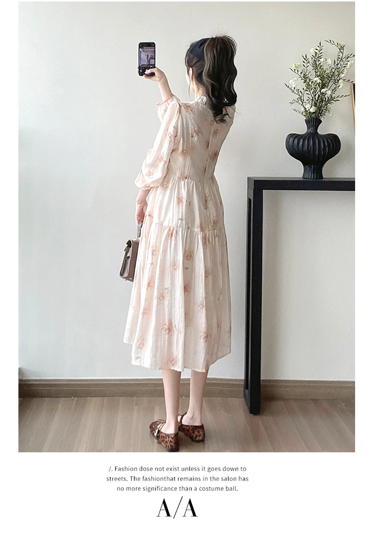 2025 Spring Autumn Maternity Floral Dress Ruffled Stand Collar Long Sleeve Pregnancy Chiffon Dress Sweet Fashion Pleated Shirts 3 S05bdd7693cfa4b248db94b1810bc9ecfC