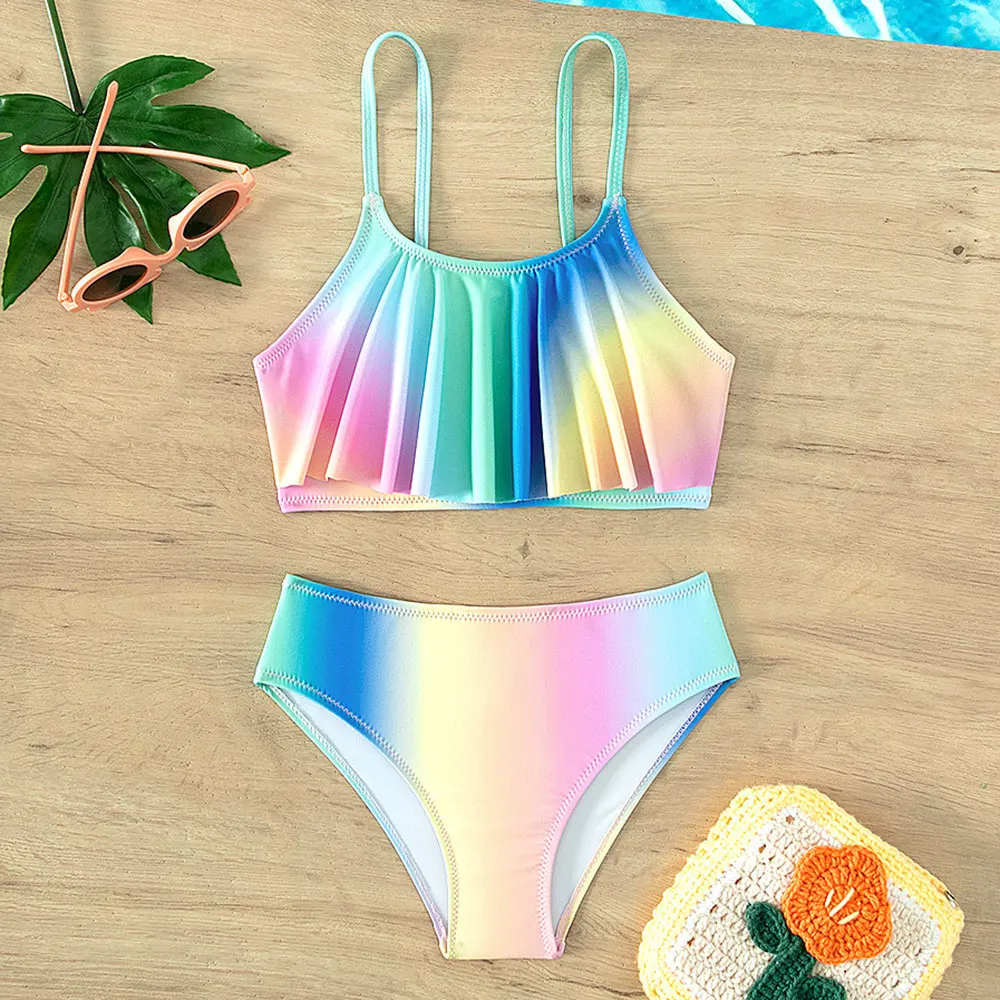 Rainbow Ombre Girls Bikini Swimsuit Kids Ruffle Flounce Two Piece Children's Swimwear 7-14 Years Bathing Suit Hawaiian Beachwear
Rainbow Ombre Girls Bikini Swimsuit Kids Ruffle Flounce Two Piece Children's Swimwear 7-14 Years Bathing Suit Hawaiian Beachwear