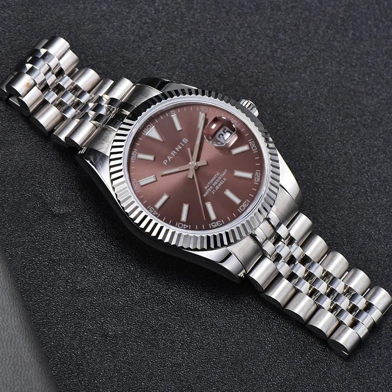 

Fashion Parnis 39.5mm Brown Dial Automatic Men's Watches Calendar 21 Jewels Mechanical Men Watch Reloj Hombre Marca De Lujo 2024