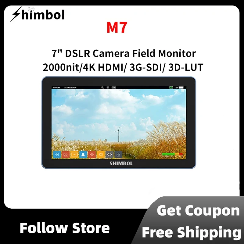

SHIMBOL M7 7 " 2000 Nits 4K HDIM 3G-SDI Recording Monitor with 3D LUT DCL-P3 Gamut IPS Screen for DSLR Camera Field Monitor