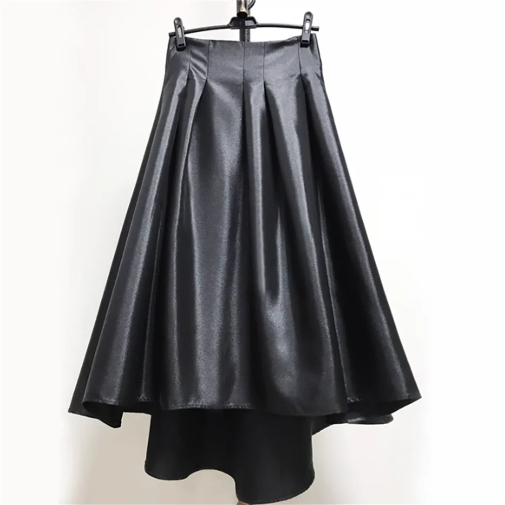 

Spring and autumn long solid color irregular high waist elegant skirt women glossy large pendulum umbrella skirt