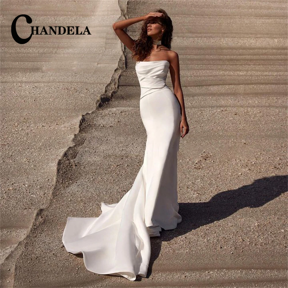 CHANDELA Modern Satin Strapless Mermaid Wedding Dresses 2023 Bride Sleeveless Backless Pleat Custom Made Vestido De Casamento
CHANDELA Modern Satin Strapless Mermaid Wedding Dresses 2023 Bride Sleeveless Backless Pleat Custom Made Vestido De Casamento