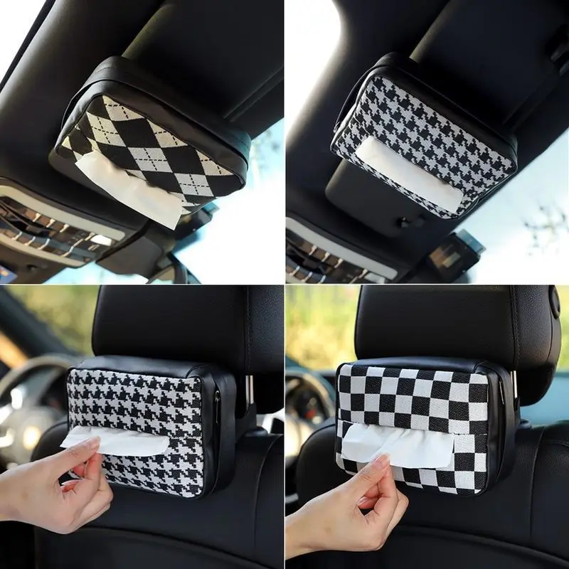 

Tissue Boxes Thousand Bird Lattice Car Tissue Box Grid Style 2 Colors Leather Car Seat Back Armrest Interior Decoration Supplies