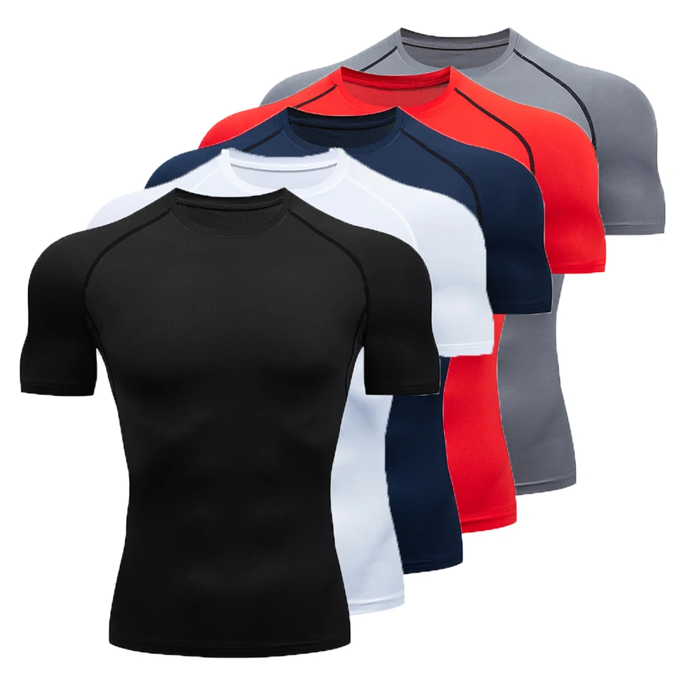 

Мужская компрессионная футболка для бега, облегающая футболка с коротким рукавом для фитнеса, тренировочные футболки для бега, спортивная одежда для спортзала, быстросохнущая Рашгард