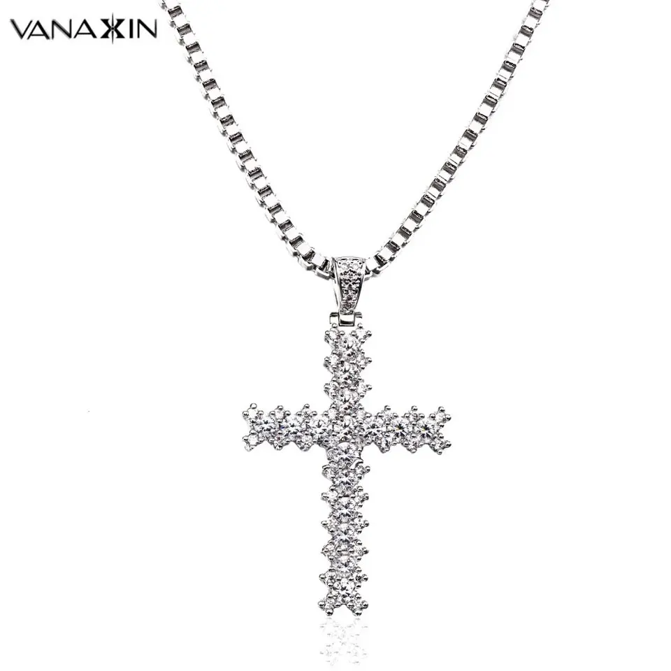 

VANAXIN Iced Out элегантный крест кубический подвески из ожерелья из циркона кубический цирконий крест христианский Иисус ювелирные изделия для женщин подарок