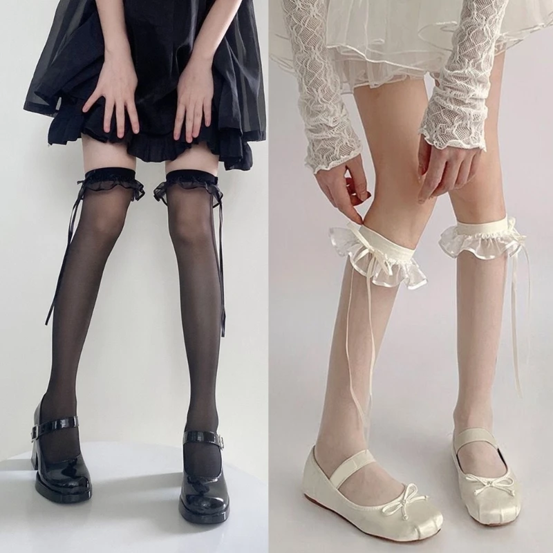 Women Sweet Bow Over Knee Stockings JK Girl Lace Ruffle Trim Silk Long Socks
Women Sweet Bow Over Knee Stockings JK Girl Lace Ruffle Trim Silk Long Socks