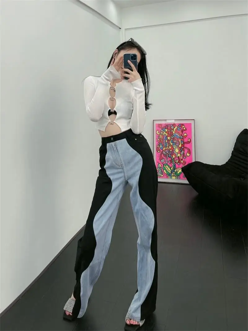 Women's Jeansblack And Blue Wave Denim Ing Straight Wide-Leg Pants Women's 2023 Summer New Net Red INS Street Style Trousers 
Women's Jeansblack And Blue Wave Denim Ing Straight Wide-Leg Pants Women's 2023 Summer New Net Red INS Street Style Trousers