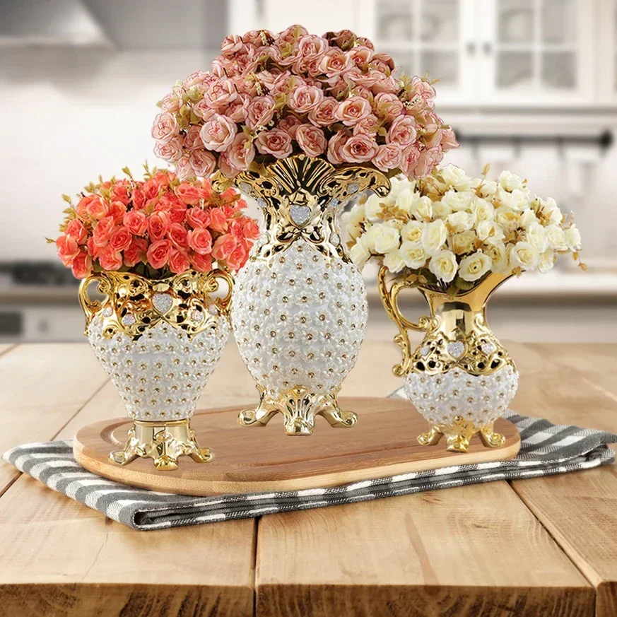 

Роскошная Европейская Высококачественная ваза из алмазной смолы + искусственный цветочный орнамент, украшение для дома, ремесла, цветочный горшок для гостиной, фигурка, искусство