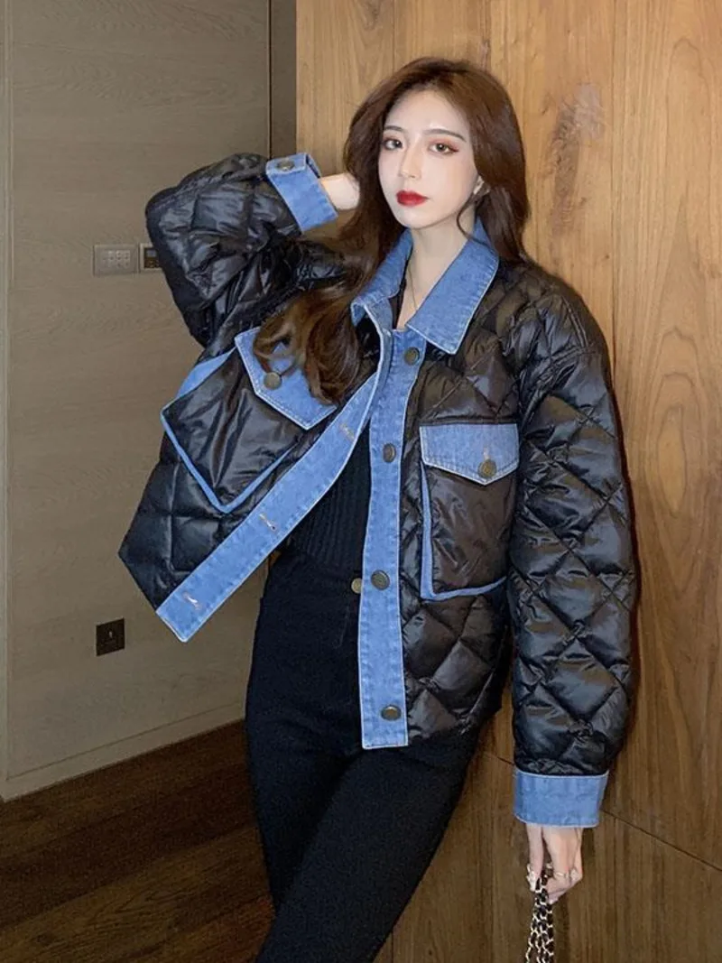 Down Cotton-Padded Jacket Women's Sense Design Winter 2023 New Korean Version Loose Short Denim Stitching Black Cotton Coat
Down Cotton-Padded Jacket Women's Sense Design Winter 2023 New Korean Version Loose Short Denim Stitching Black Cotton Coat
