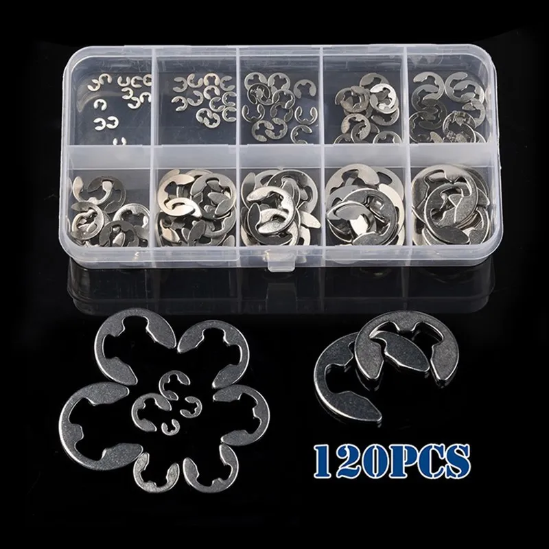 

120pcs E-clips Ring Snap Retaining Circlip Kit Stainless Steel E Type Clip Washers Assortment Kit 1.5/2/3/4/5/6/7/8/9/10mm