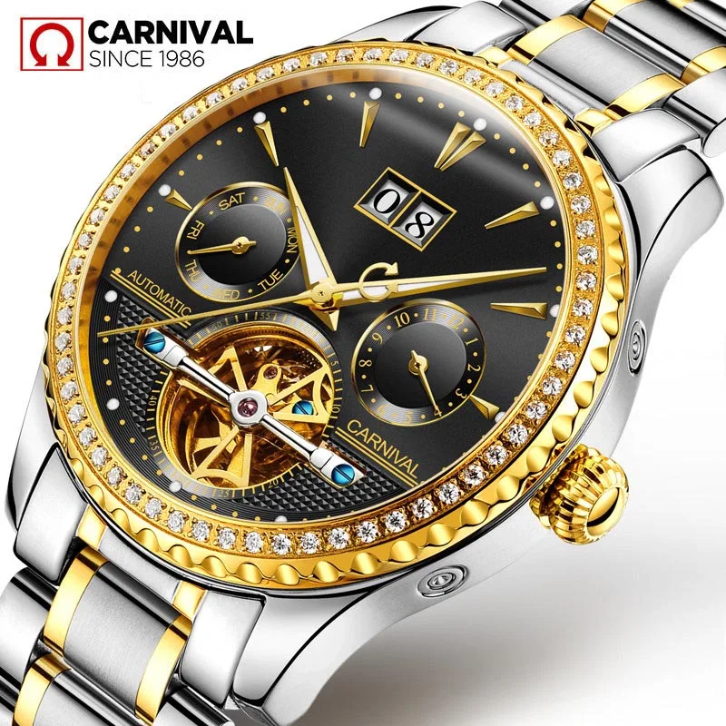 CARNIVAL Business Tourbillon Watch Men Automatic Mechanical Watches Waterproof Top Brand Luminous Men New Clock Reloj Hombre
CARNIVAL Business Tourbillon Watch Men Automatic Mechanical Watches Waterproof Top Brand Luminous Men New Clock Reloj Hombre